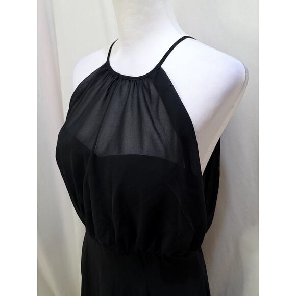 Lulus Sheer Chiffon Sweetheart Neckline Halter Formal Black Cocktail Dress, Lg - Picture 2 of 8